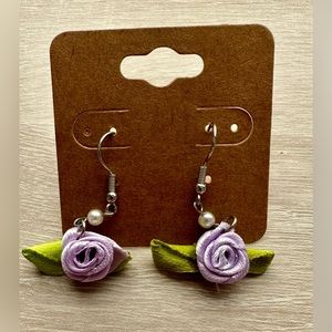 Fabric rose dangling earrings